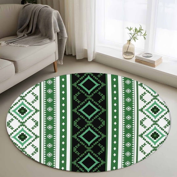 Green Black Southwest Round Rug 3.3ft Washable Circle Entryway Rugs Non Slip Farmhouse Aztec Boho Ethnic Art Area Rug Indoor Floor Carpet for Bedroom Kitchen Living Room Home Office Dining Room