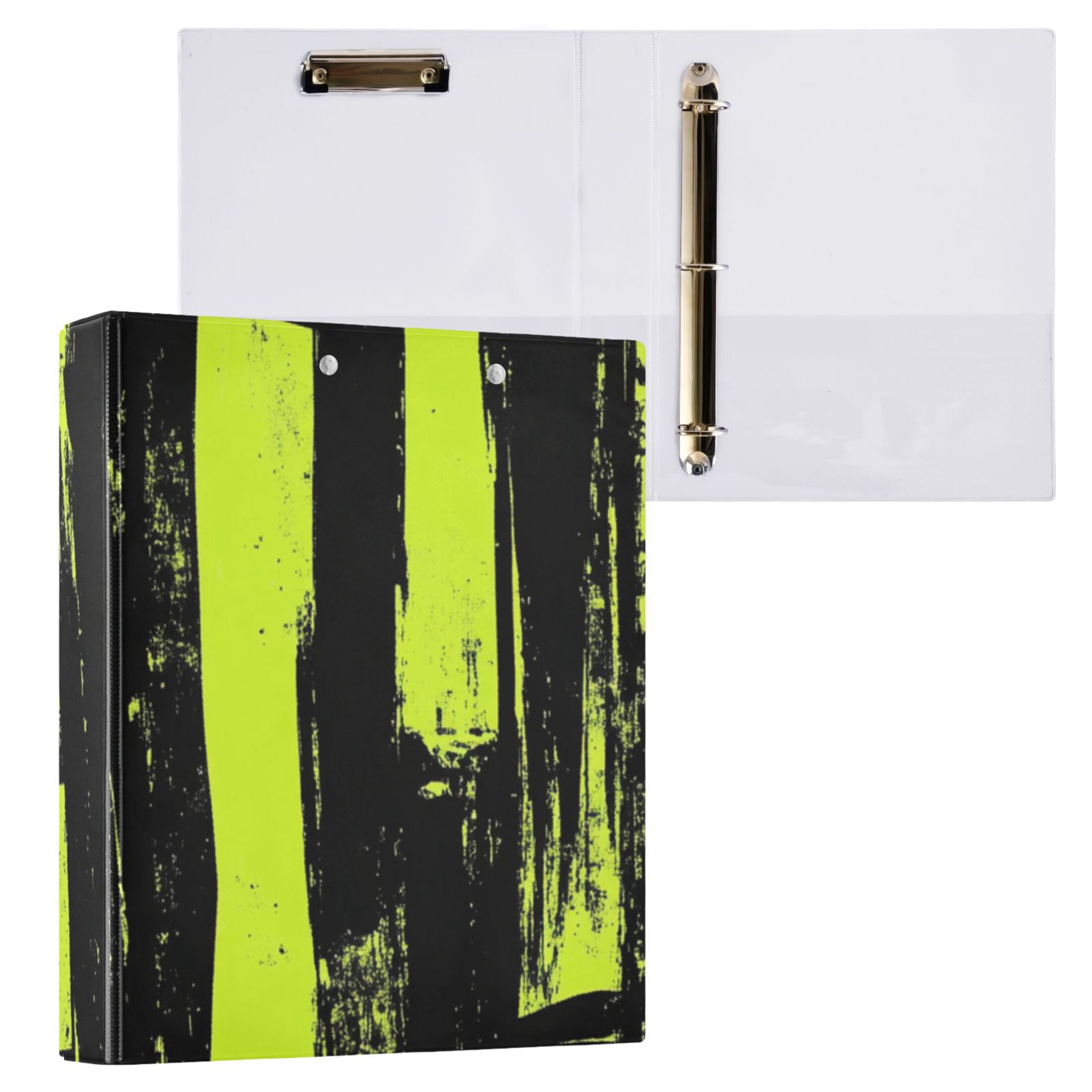 Green Black Stripe 3 Ring Binders 1.5 inch Hardcover File Folders with Interior Pockets A4 Size Organizer for School Office Hospital