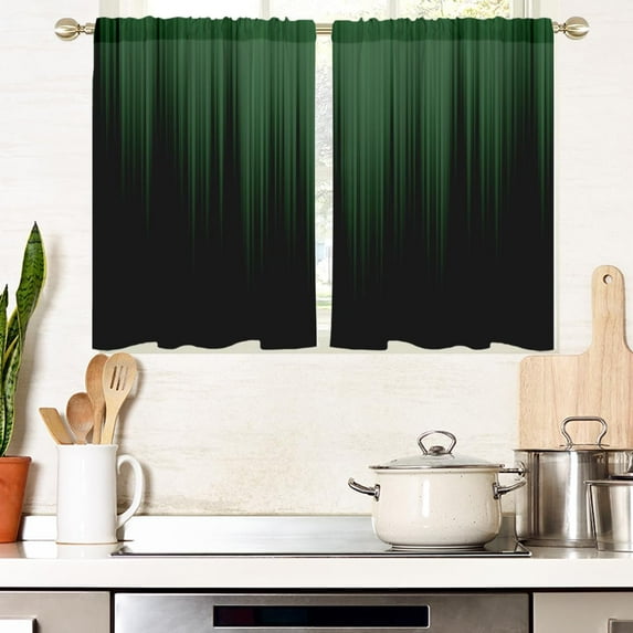 Green and Black Window Curtains for Kitchen Gothic Striped Mens Abstract Art Aesthetic Small Short Home Living Room Bedroom Bathroom Drapes Treatment Fabric 1 Pair, 27.5" W x 39" L, Gradient