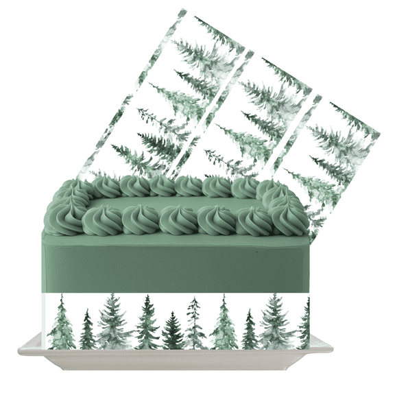 Green & Black Wood Edible Cake Wrap | Rustic Woodgrain Icing Sheet | Nature-Themed Cake Decoration