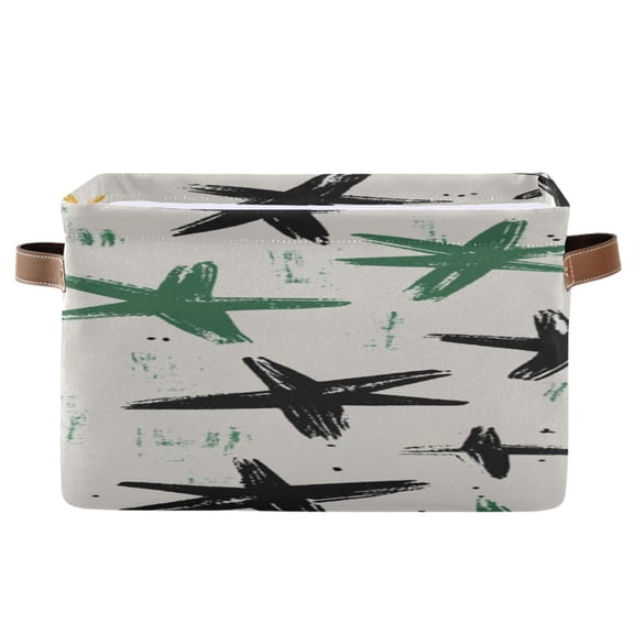 Green Black Yellow Hand Painted Stars Square Storage Bins with Handles Collapsible Containing Box 1 Pack