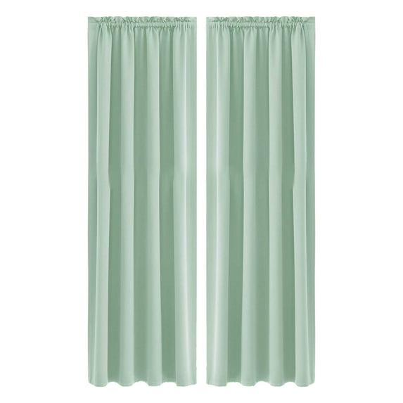 Green Blackout Curtain Thermal Insulated Energy Saving Scandinavian Solid Color Silk Fabric for Bedroom Kitchen 38x84 Inches