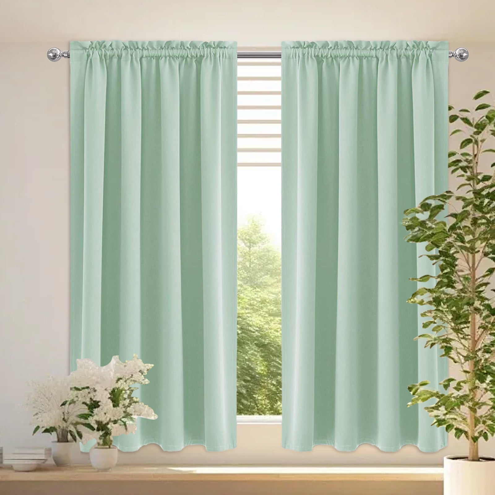 Green Blackout Curtains 84 inch Length Panels, Rod Pocket Room Darkening Drapes for Bedroom Living Room, Insulated Thermal Light Blocking Window Curtain (W52 x L84 Inch)