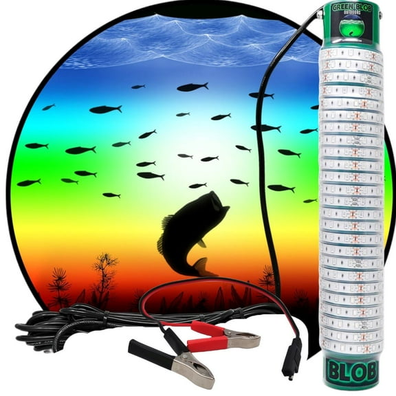 Green Blob Outdoors -  Underwater Fishing LED Lights for Docks & Boats with Alligator Clips + Cig Lighter Plug, 50ft & 15,000 Lumens, Multi Color