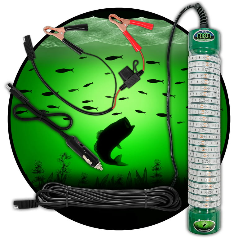 Green Blob Outdoors Underwater Fishing Light 15000 Lumen with Alligator Clips and Cigarette Lighter Adapter with 30ft Cord