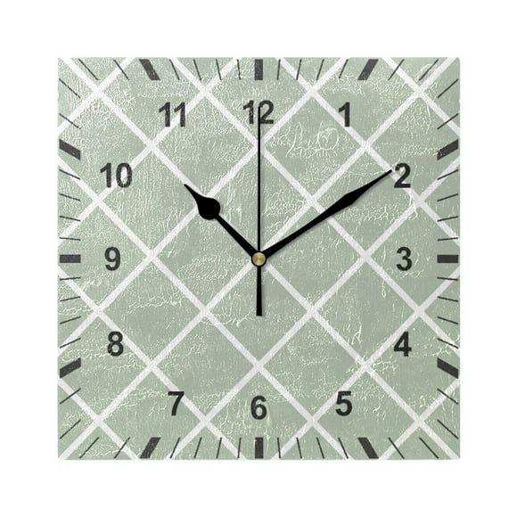 Green Block Wall Clock Battery Operated Silent Non-Ticking Bedroom Office Kitchen Home School Decor 7.8"(Black)