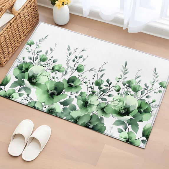 Green Blooms Floral Entryway Rug 2'x3' Non Slip Front Door Mats, Farmhouse Spring Flowers Botanical Entrance Rugs Indoor Outdoor Carpet, Washable Floor Mats Small Area Rug for Bedroom Kitchen