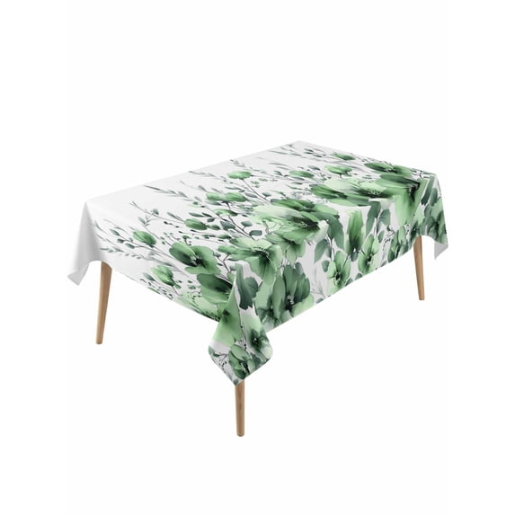 Green Blooms Floral Rectangle Tablecloth, Farmhouse Spring Flowers Botanical Waterproof & StainResistant Tablecloth, Washable Oil-proof Table Cover for Dining/Party/Wedding/Camping/Buffet 54x108 In