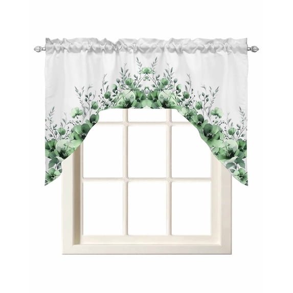 Green Blooms Floral Swag Valances for Windows, Small Curtains Drapes, Farmhouse Spring Flowers Botanical Kitchen Window Curtains Over Sink Window Treatment Valance for Bedroom/Bathroom 56"x36"
