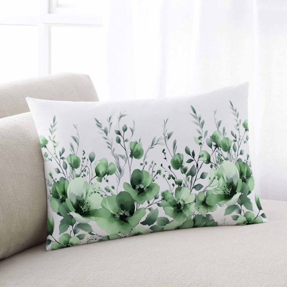 Green Blooms Floral Throw Pillow Covers, Farmhouse Spring Flowers Botanical Soft Breathable Pillow Cases with Invisible Zipper for Sleeping, Small Pillowcases for Couch Bed Sofa Chair 16x24 Inches