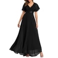 thumbnail image 1 of Green Blouses For Women Dressy Casual, Cocktail Wedding Guest V Neck Short Sleeves Tea Length Chiffon Formal Party Dress Womens Petite Dresses Hawaiian Semi Dresses Cocktail (XL, Black) ZMTing, 1 of 4