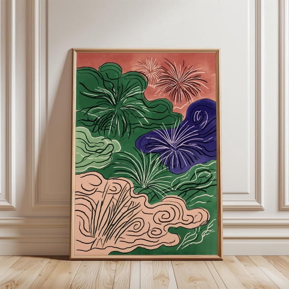 Green Blue Abstract Cloudscape Poster, Unframed Paper Poster 8x10in