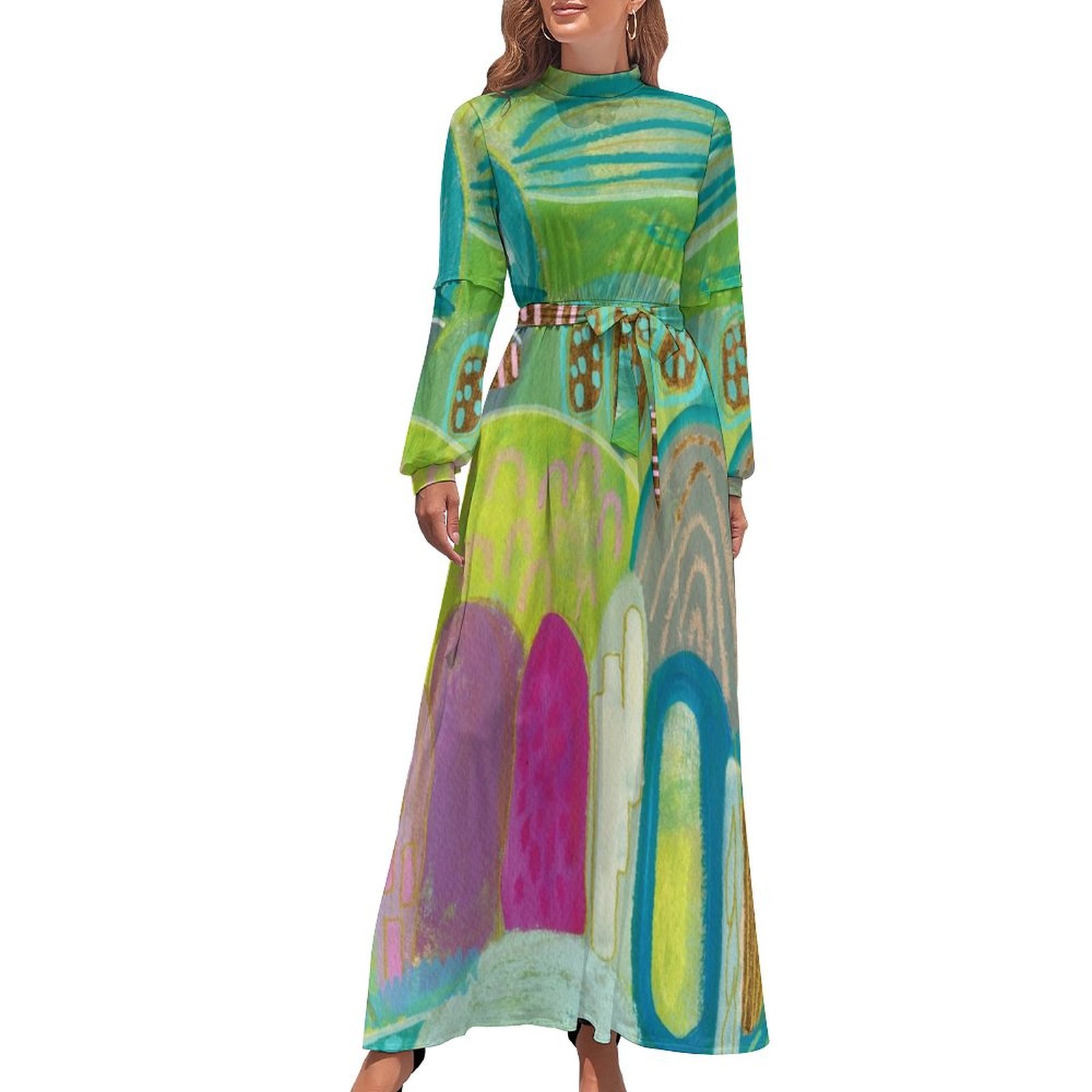 Green Blue Abstract Village Long Dress sexy dress for women birthday dress  for women women's evening dresses sexy - Walmart.com