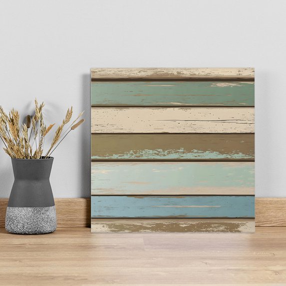 Green Blue Brown Farmhouse Wall Art Painting on Canvas, Vintage Wood Canvas Art Home Prints Wall Art Framed Modern Artwork for Living Room Bedroom Wall Decor 8x8in