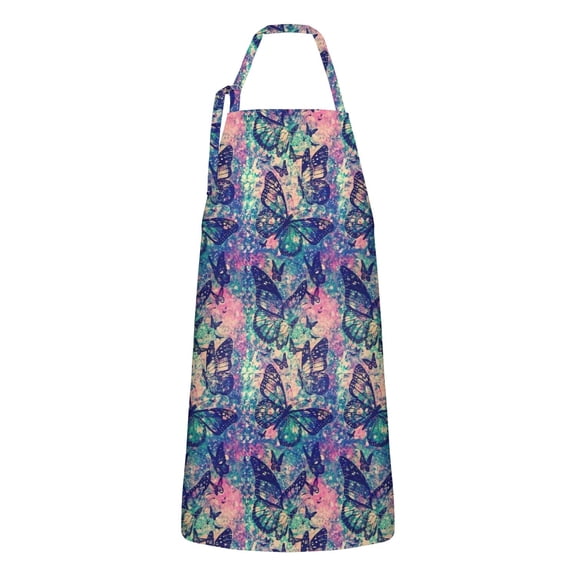 Green Blue Butterfly Pink Purple Pattern Apron-Garden Aprons for Women with Pockets-Cotton Linen Waterproof Kitchen Cooking Gardening Aprons Adjustable for Kitchen,Cooking,BBQ and Salon 33x27 Inch