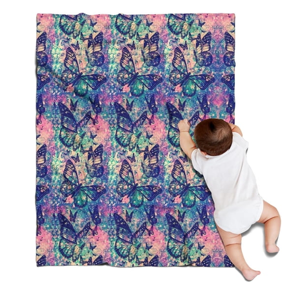 Green Blue Butterfly Pink Purple Pattern Blanket,Comfortable Soft Flannel Throw Blanket,All Season,Warm Lightweight Blankets for Sofa Bed Couch Living Room Chair,30"x40"
