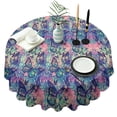 thumbnail image 1 of Green Blue Butterfly Pink Purple Pattern Round Tablecloth 60"x60",Wrinkle Wipeable Table Cloth for Kitchen Dining Room Picnic Patio Party, 1 of 6