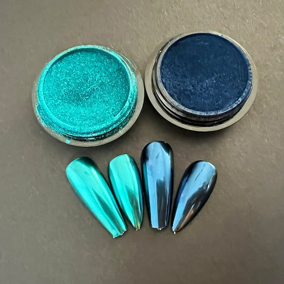 Green Blue Chrome Nail Powder Set Metallic Mirror Effect Holographic Nail Powder,Nail Art Glitter Decoration Chrome Nail Powder 2 Jars