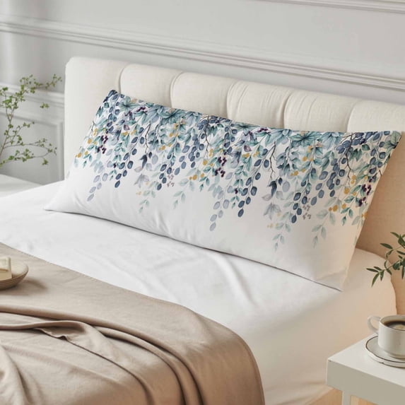 Green Blue Eucalyptus Leaves Body Pillow Cover, Pillowcase Protectors with Zipper, Breathable Decorative Throw Pillow Case Cover, Summer Botanical Weeping Pillow Shams for Couch Sofa 20x60Inch