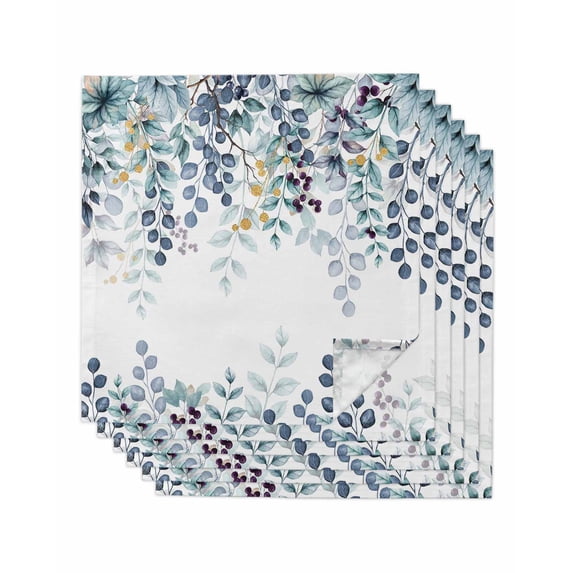 Green Blue Eucalyptus Leaves Cloth Napkins Set of 6 Reusable Dinner Napkins, Summer Botanical Weeping Cocktail Napkin Washable Table Napkins for Wedding/Holiday Party/Baby Shower 20"x20"