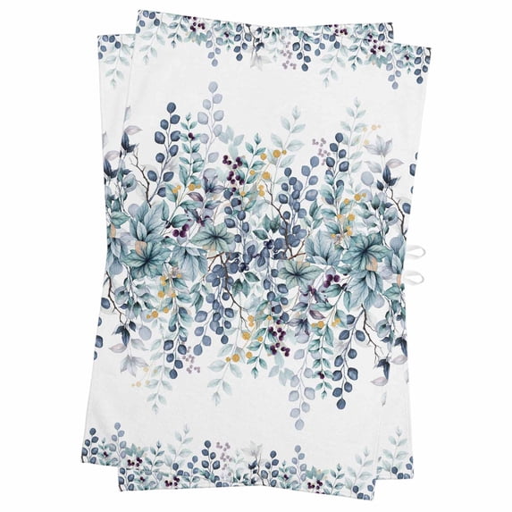 Green Blue Eucalyptus Leaves Kitchen Towels Set of 2, Water Absorbent Dish Towel, Summer Botanical Weeping Decorative Hand Towels - Quick Drying Cloth for Cooking Baking, 18x28 Inch