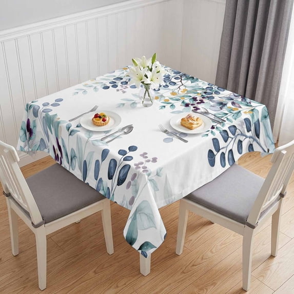 Green Blue Eucalyptus Leaves Table Cloth Waterproof Tablecloths, Summer Botanical Weeping Tablecloth Dining Table Cover for Kitchen Party Tabletop Outdoor, Square Tablecloth 54x54 Inch