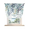 thumbnail image 1 of Green Blue Eucalyptus Leaves Tie Up Curtains for Windows 45 Inch Length Balloon Curtains Kitchen Adjustable Balloon Window Shade Summer Botanical Weeping Tie Up Bathroom Curtain Window 42"x45", 1 of 6