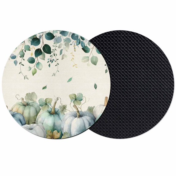 Green Blue Fall Coasters Set of 2, Absorbent Coasters for Drinks, Vintage Pumpkins Thanksgiving Rustic Coaster for Desk Coffee Table Protection, Home Decor House Warming Gifts 4"