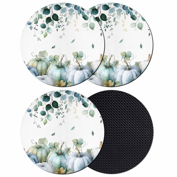 Green Blue Fall Coasters Set of 4, Absorbent Coasters for Drinks, Vintage Pumpkins Thanksgiving Botanical Coaster for Desk Coffee Table Protection, Home Decor House Warming Gifts 4"