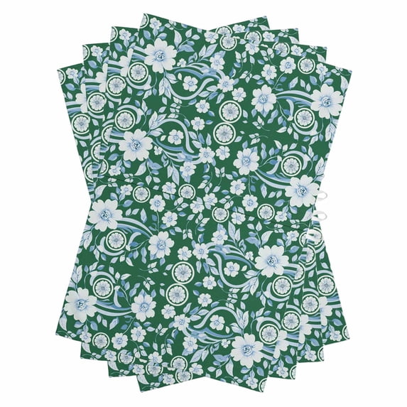 Green Blue Floral Kitchen Towels Set of 4, Water Absorbent Dish Towel, Vintage Pastoral Botanical Leaves Decorative Hand Towels - Quick Drying Cloth for Cooking Baking, 18x28 Inch