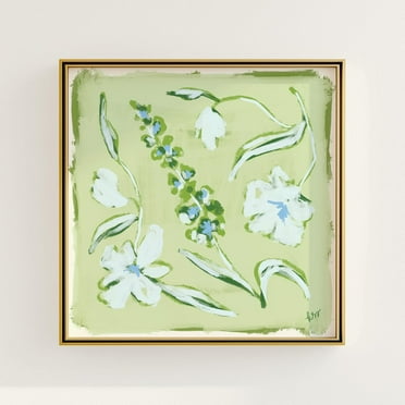 Green & Blue Floralmodernouthern Botanical Print, Grandmillennial, Elegant Preppy Chinoiserie Decor Wall Art, Modern Wall Decor, 16x16 UNFRAMED