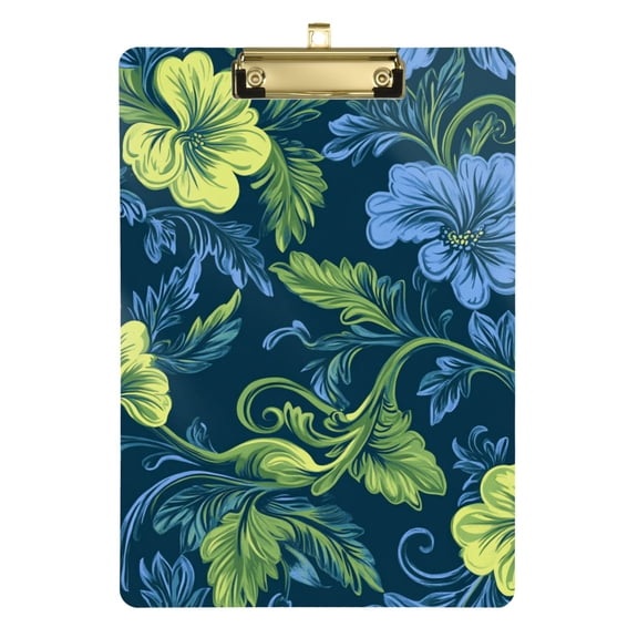 Green Blue Florals Hawaii Acrylic Clipboard Drawing Board with Hook Writing Pad File Storage A4 Size Gold 12.5" x 9"