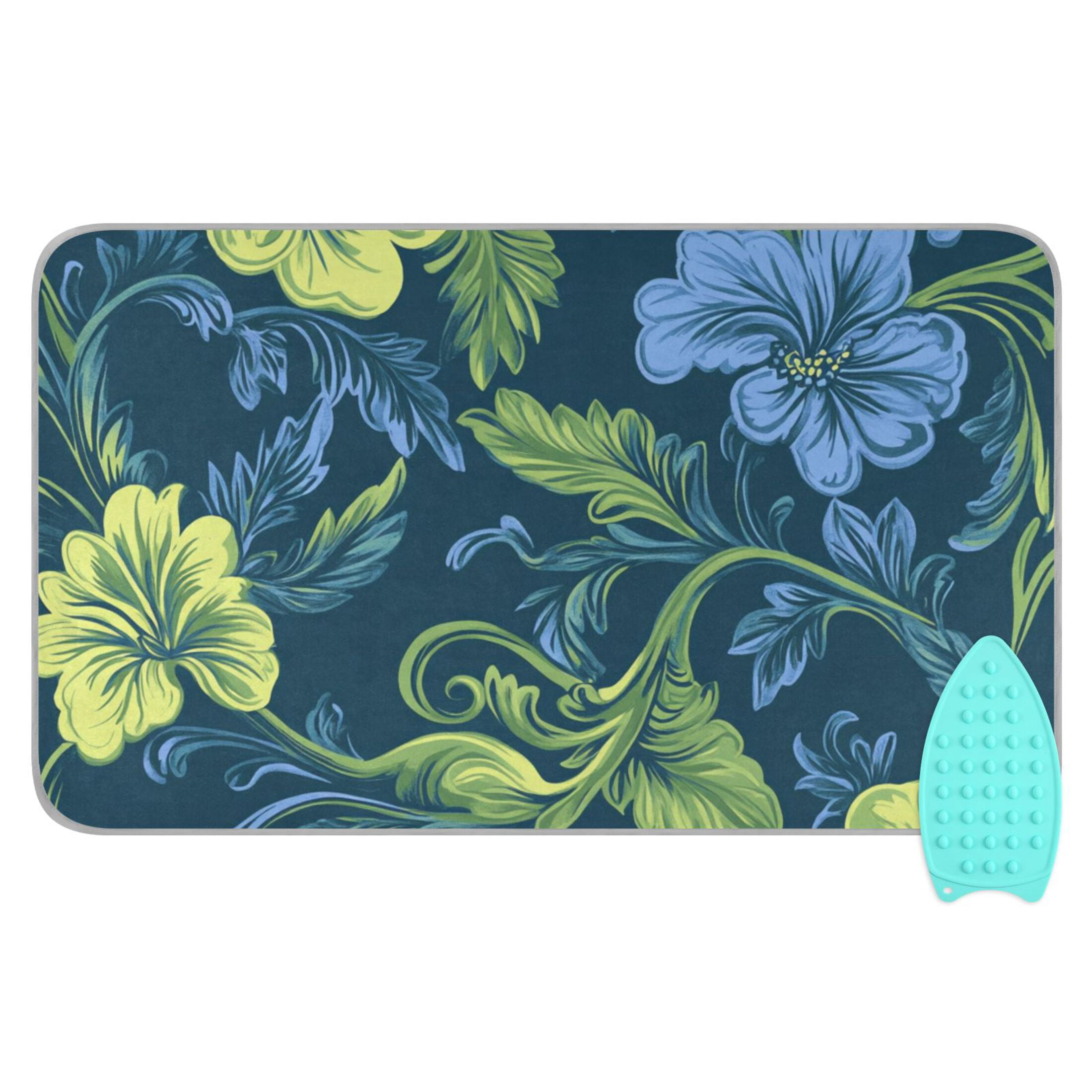 Green Blue Florals Hawaii Ironing Mat Blanket Portable Travel Ironing Pad Heat Resistant Pad 47.2" x 27.6”
