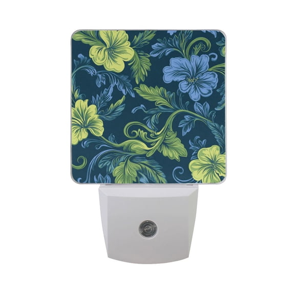 Green Blue Florals Hawaii LED Night Light with Smart Sensor Plug Into Wall Dusk to Dawn 2 packs