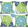 thumbnail image 1 of Green Blue Flower Pillow Covers 18x18 Inch Set of 4 White Blue Colored Throw Pillows Outdoor Waterproof Decor for Living Room Sofa Patio Funiture Garden Floral Linen Cushion Case 008B, 1 of 6