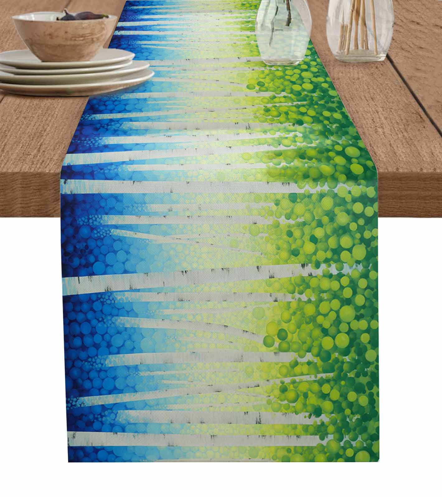 Green Blue Forest Table Runner 72 Inches, Country Gradient Trees Leaves ...