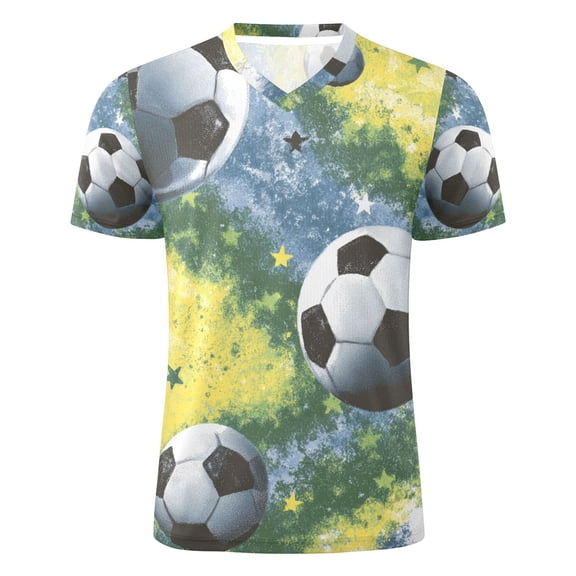 Green Blue Gardient Background with Football Stars Men's Sports Jerseys Athletic T-Shirt Football Referee Short Sleeves Shirt 4XL