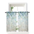 thumbnail image 1 of Green Blue Geometric Tier Curtains 45 Inch Length, Sheer Curtains for Bedroom Living Room Window Modern Abstract Ombre Rod Pocket Voile Drapes Kitchen Curtains Small Half Window 27.5"x45" 2 Panels, 1 of 7