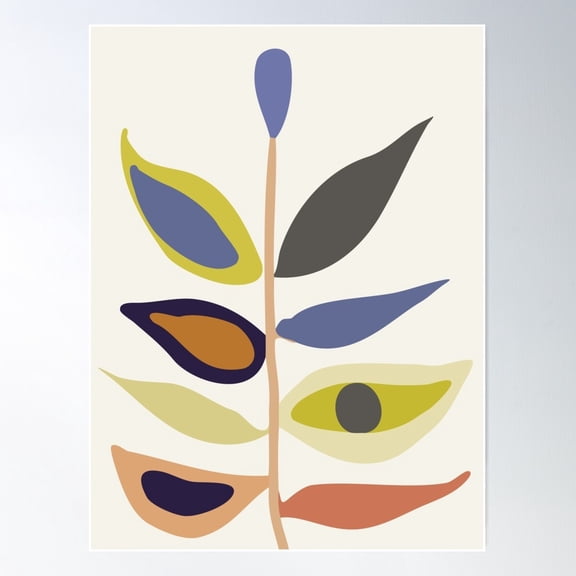 Green Blue Gray Abstract Plant Poster Wall Art, Modern Wall Decor For Living Room Bedroom, 24x36 UNFRAMED