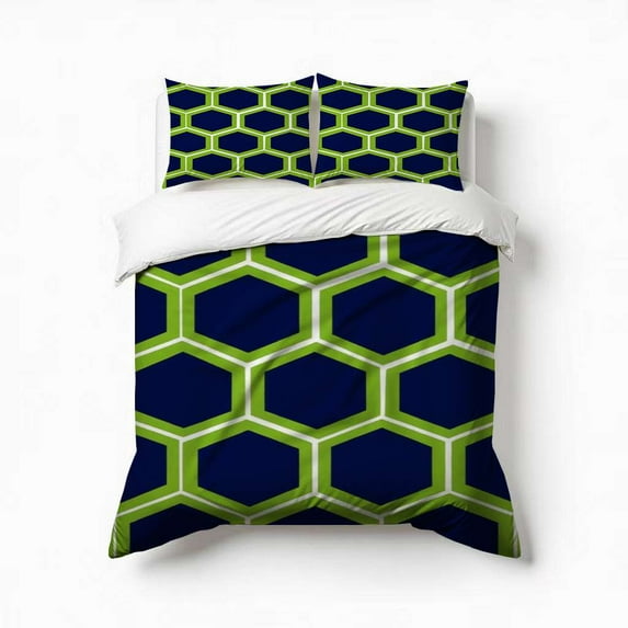 Green Blue Honeycomb Pattern Design Bedding Set 3 Pcs Soft Microfiber Quilt Cover For Bedroom Decor, Comforter Cover With 2 Pillowcase