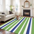 thumbnail image 1 of Green Blue Large Area Rugs 5x8 ft White Stripe Washable Rug Non Slip Indoor Carpet Absorbent Floor Mat for Living Room Bedroom Dining Room, 1 of 9
