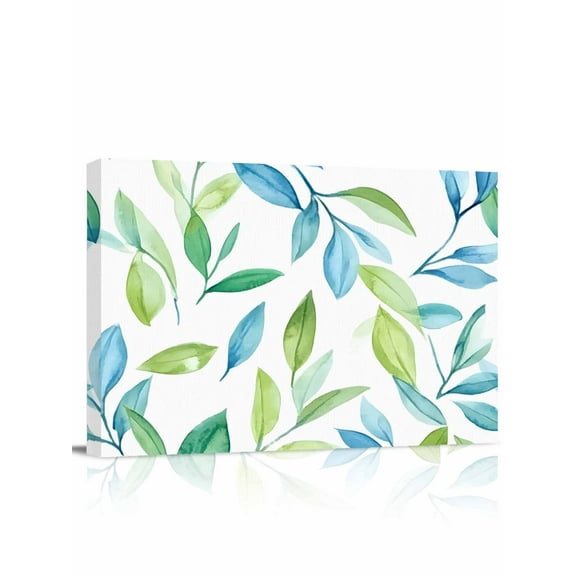 Green Blue Leaf Canvas Print Wall Art Framed Canvas Art Wall Decor Watercolor Eucalyptus Leaves Fall Pictures Painting Morden Artwork for Living Room Bedroom, Ready to Hang - 12"x16"