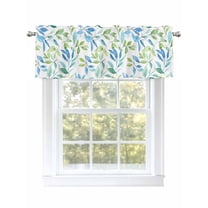 Green Blue Leaf Valances for Windows Watercolor Eucalyptus Leaves Fall Plant Kitchen Valance Curtain Rod Pocket Small Curtains for Cafe Bathroom Laundry Basement 42" x 12"