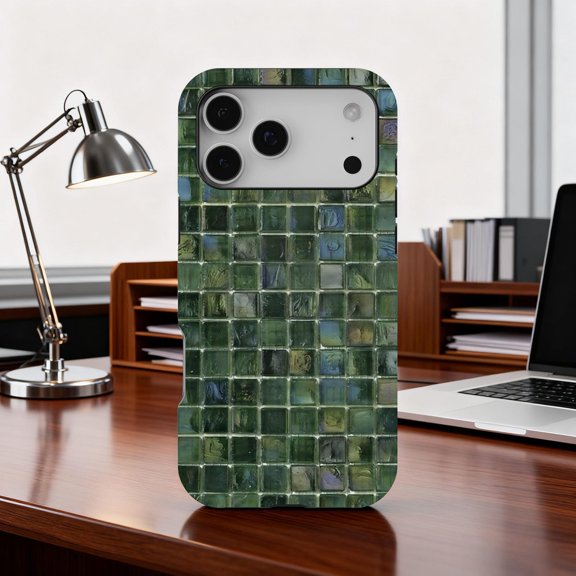 Green Blue Mosaic Tile Pattern Mediterranean Ceramic Phone Case 17 11 12 13 14 15 17 Pro Max