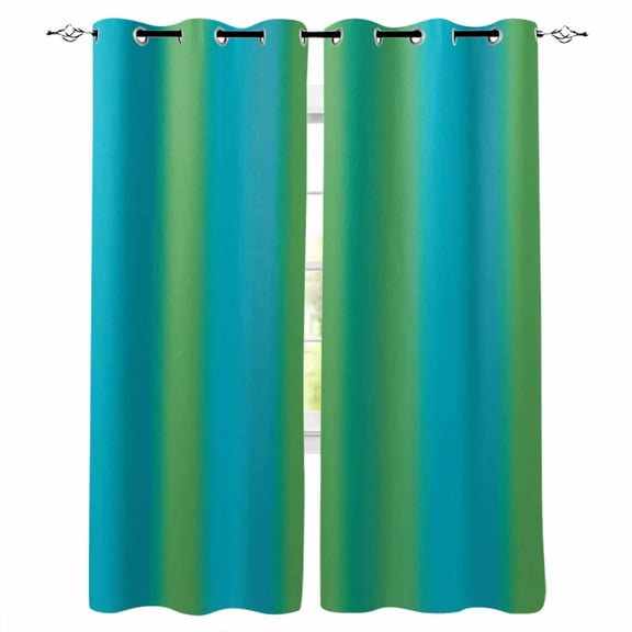 Green Blue Ombre Blackout Curtains for Bedroom/Living Room, Thermal Insulated Kitchen Curtains, Color Gradient Vertical Stripes Grommet Darkening Window Treatment Drapes 52"x84"x2