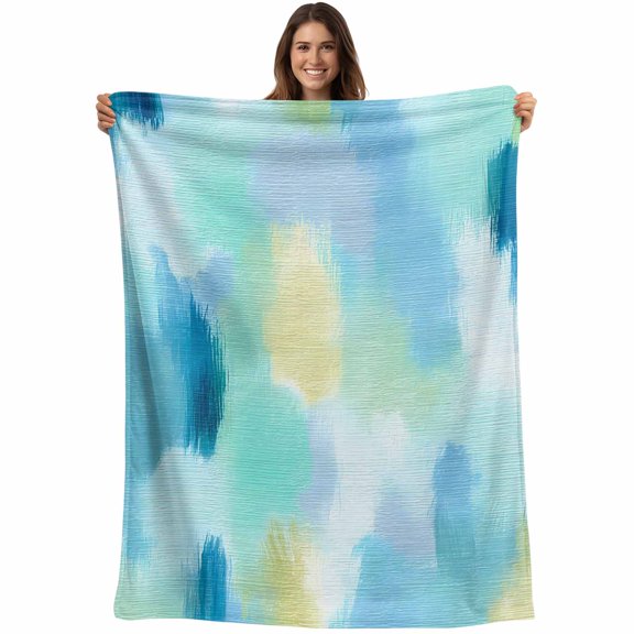 Green Blue Ombre Blanket Soft Cozy Warm Twin Blanket for Bed, Plush Fuzzy Flannel Fleece Blankets for Sofa, Modern Abstract Art Oil Painting Throw Blankets for Couch, Lightweight Gifts, 60"x80"