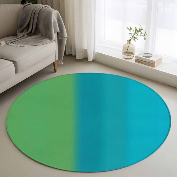 Green Blue Ombre Striped Round Area Rug 4Ft Washable Circle Rugs for Bedroom Dining Room, Modern Color Vertical Non-Slip Carpet Floor Mats Indoor Outdoor Carpet Runner Aesthetic Home Decor