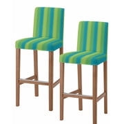Green Blue Ombre Stripes Bar Stool Covers Set of 2, Vertical Modern Art Gradient Stretch Washable Bar Chair Covers with Backs, Removable Pub Counter Height Chair Cover for Kitchen Dining Room Cafe