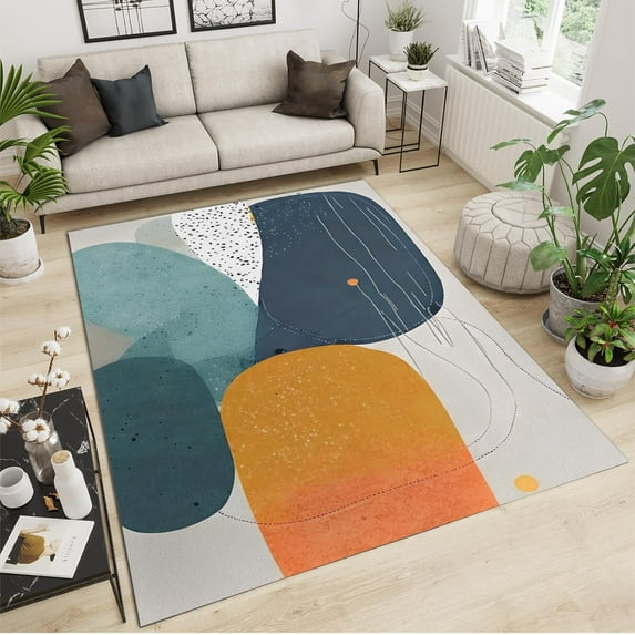 Green Blue Orange Irregular Ellipse Area Rug Minimalist Lines European Large Rugs Indoor Non Slip Room Sofa Living Bedroom Home Decor Floor Mats 5x6 Carpet Non-slip Washable Soft