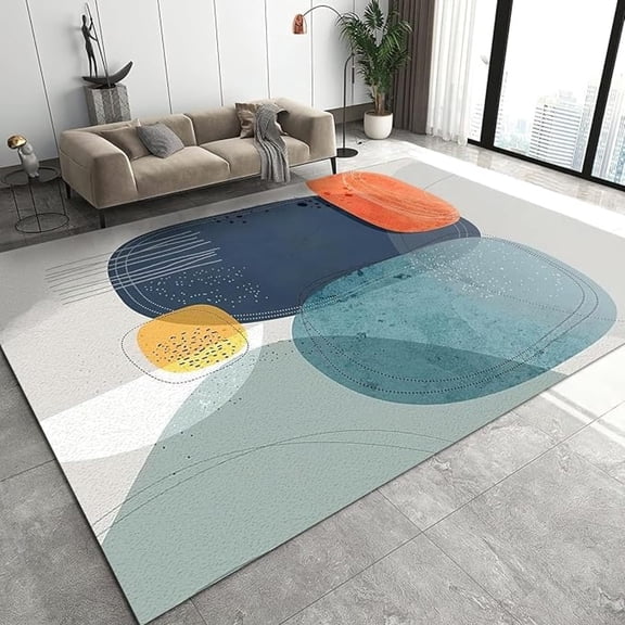 Green Blue Orange Oval Color Block Area Rug, Color Non Slip Print Rugs, Machine Washable Carpet For Indoor Living Room Bedroom Office Decor Mat 4x6ft
